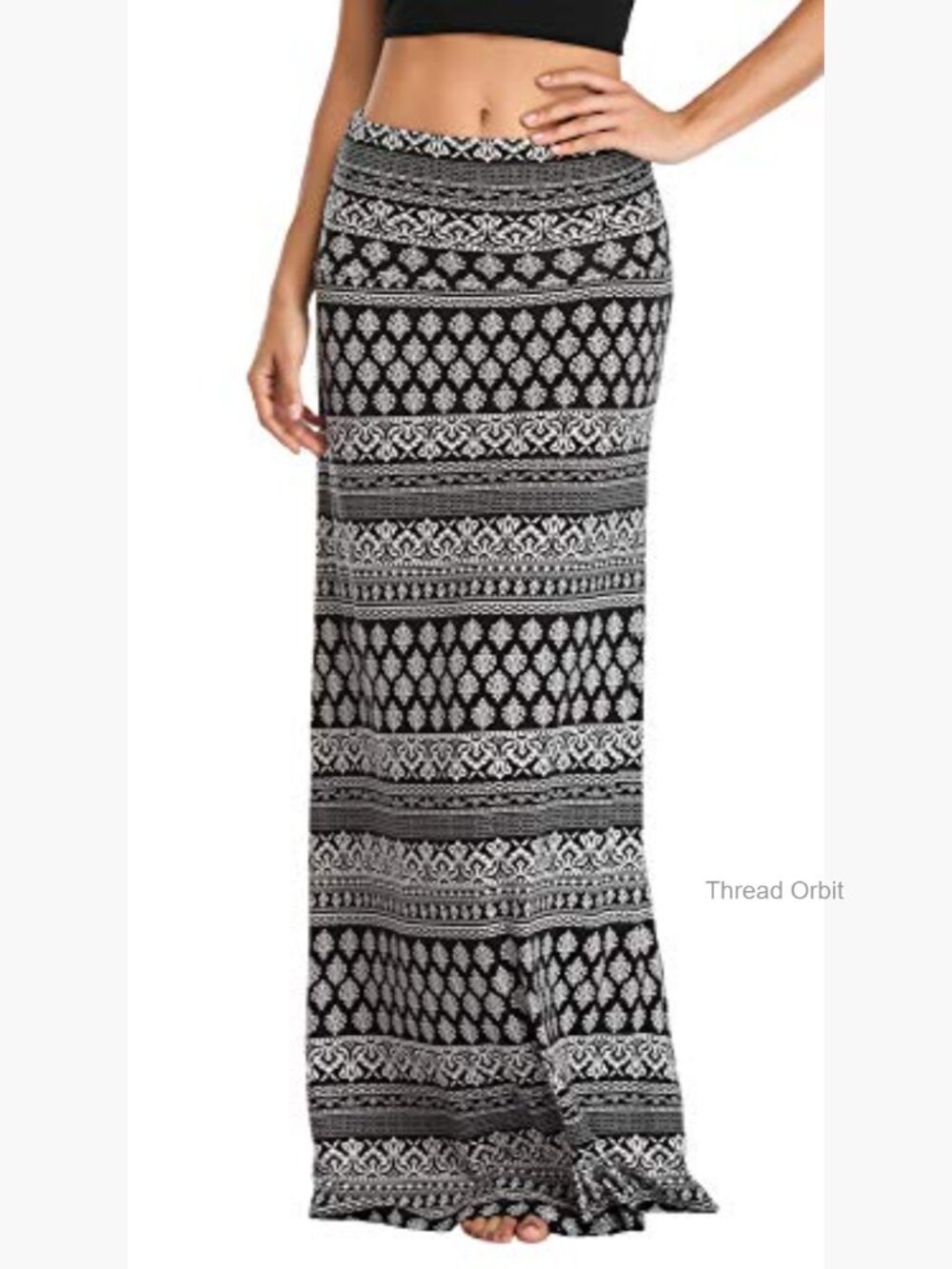 Spandex Fold-Over Flare Long Maxi Skirt - Picture 3 of 7